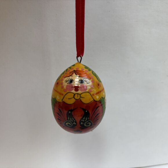 Matryoshka Wooden Doll Egg Hand Painted Babushka Russia Christmas Ornament - Picture 5 of 9